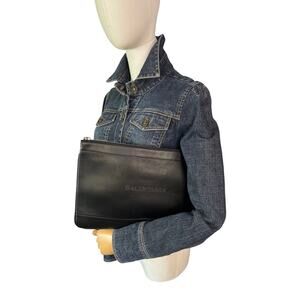 Balenciaga Black Leather Zip Pouch Tote